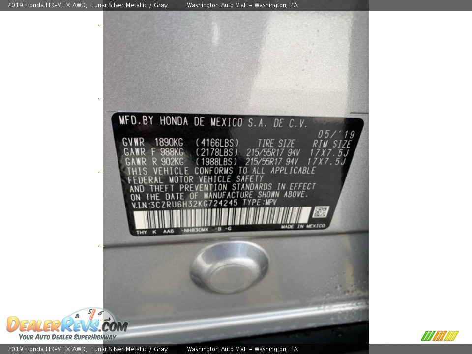 2019 Honda HR-V LX AWD Lunar Silver Metallic / Gray Photo #9