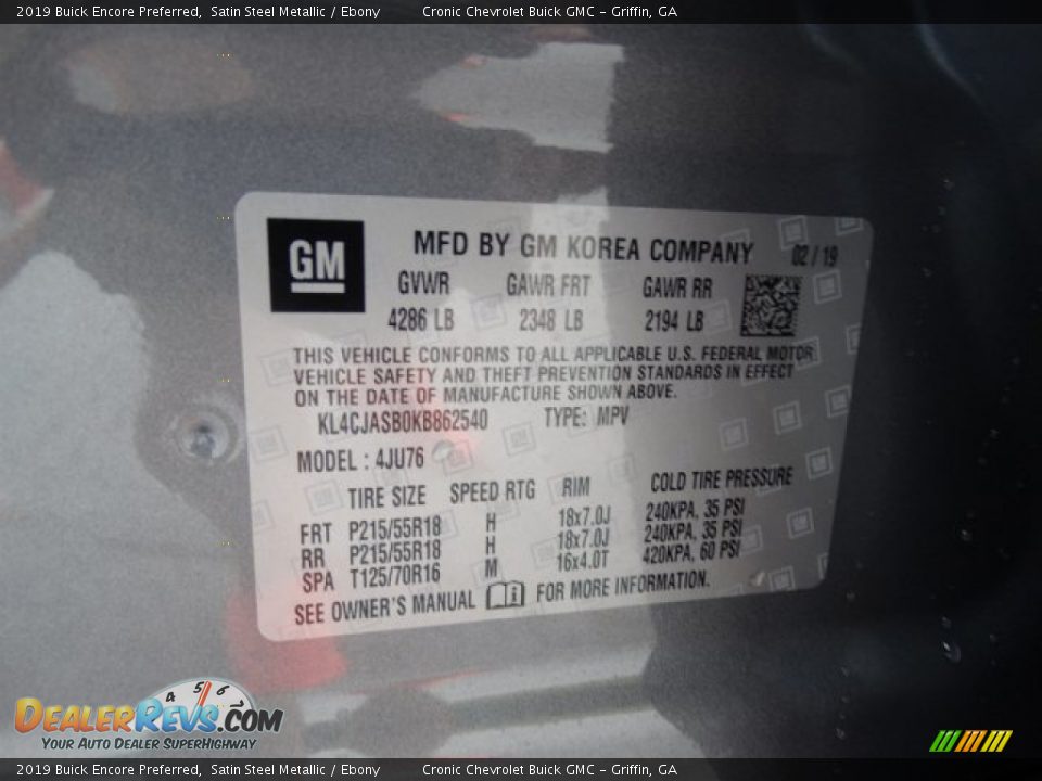 2019 Buick Encore Preferred Satin Steel Metallic / Ebony Photo #28