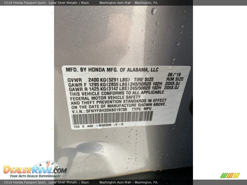 2019 Honda Passport Sport Lunar Silver Metallic / Black Photo #9