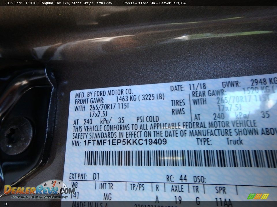 Ford Color Code D1 Stone Gray