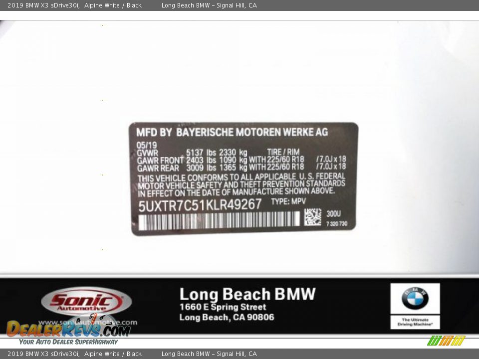 2019 BMW X3 sDrive30i Alpine White / Black Photo #11