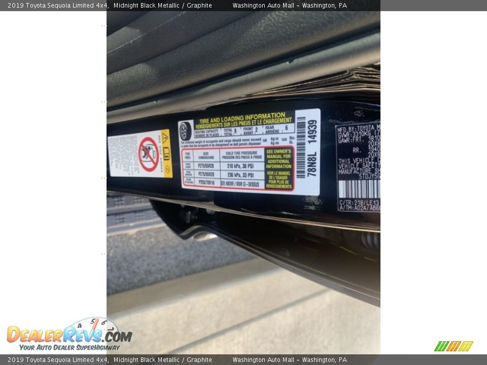 2019 Toyota Sequoia Limited 4x4 Midnight Black Metallic / Graphite Photo #13