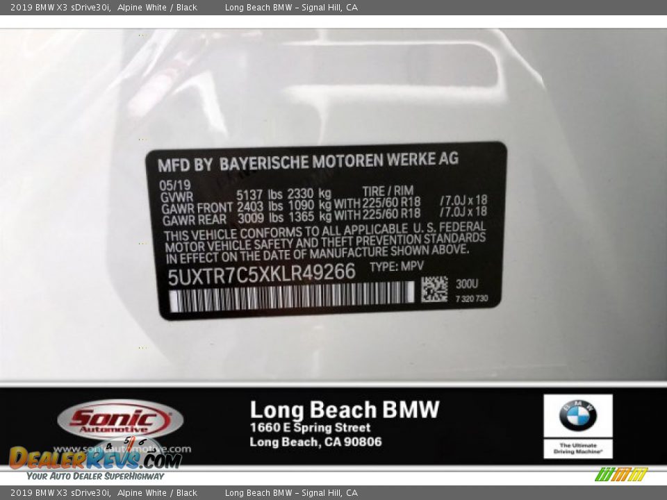 2019 BMW X3 sDrive30i Alpine White / Black Photo #11