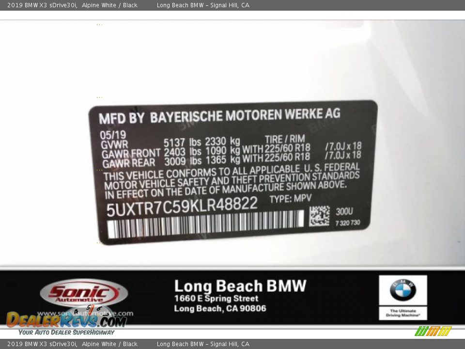 2019 BMW X3 sDrive30i Alpine White / Black Photo #11