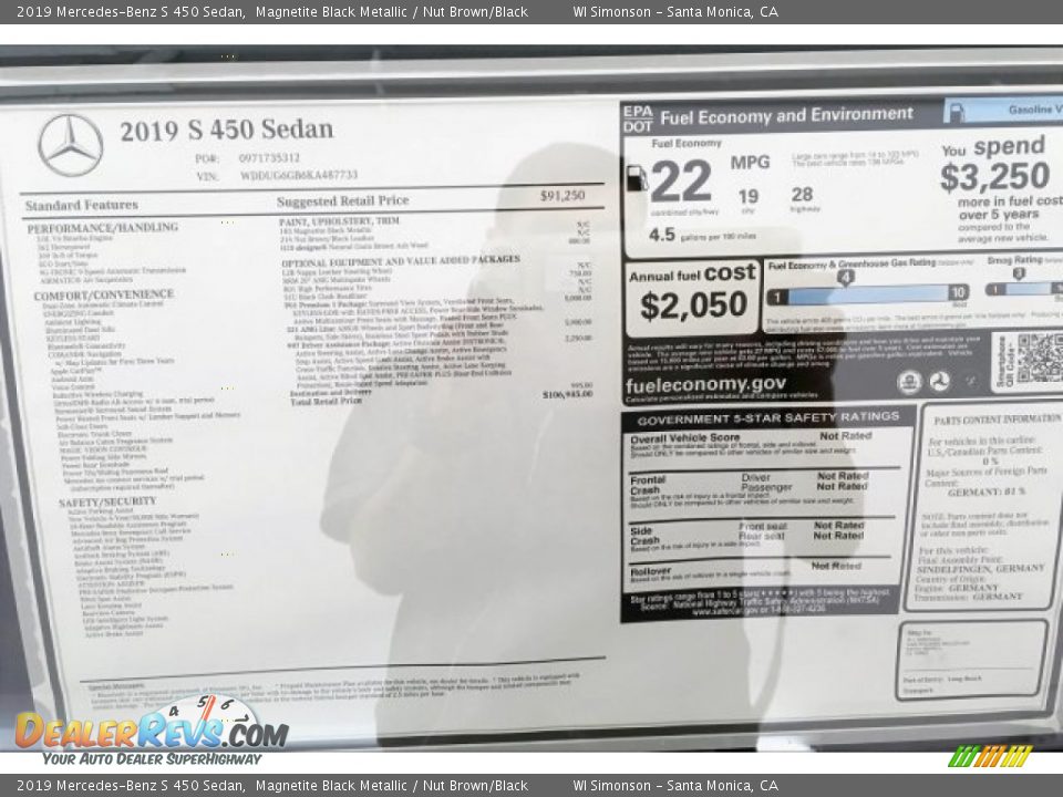 2019 Mercedes-Benz S 450 Sedan Magnetite Black Metallic / Nut Brown/Black Photo #10