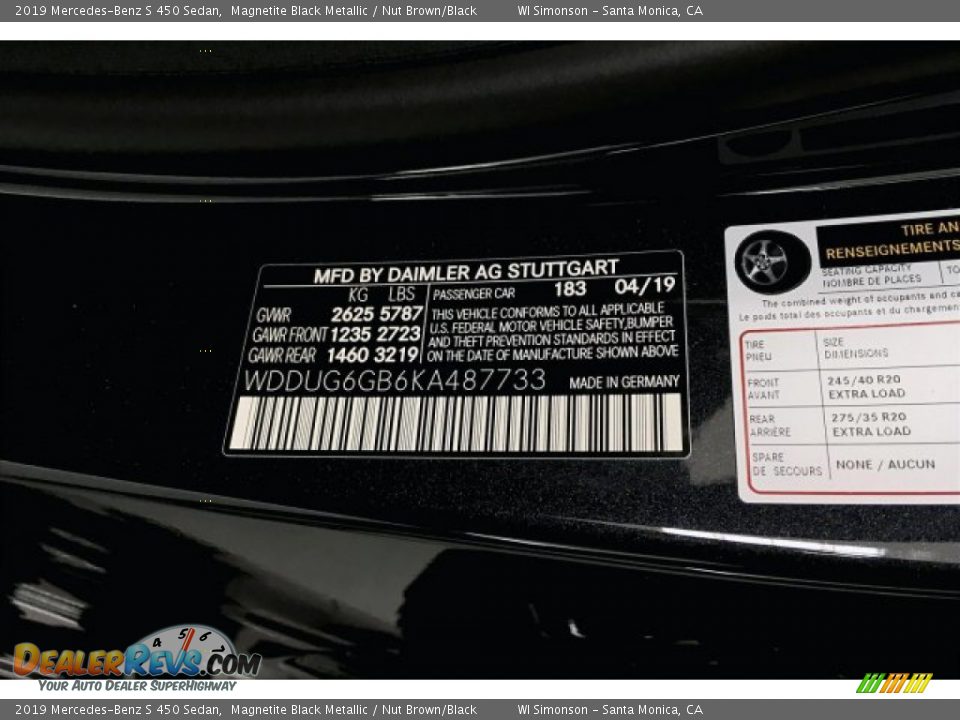 2019 Mercedes-Benz S 450 Sedan Magnetite Black Metallic / Nut Brown/Black Photo #11