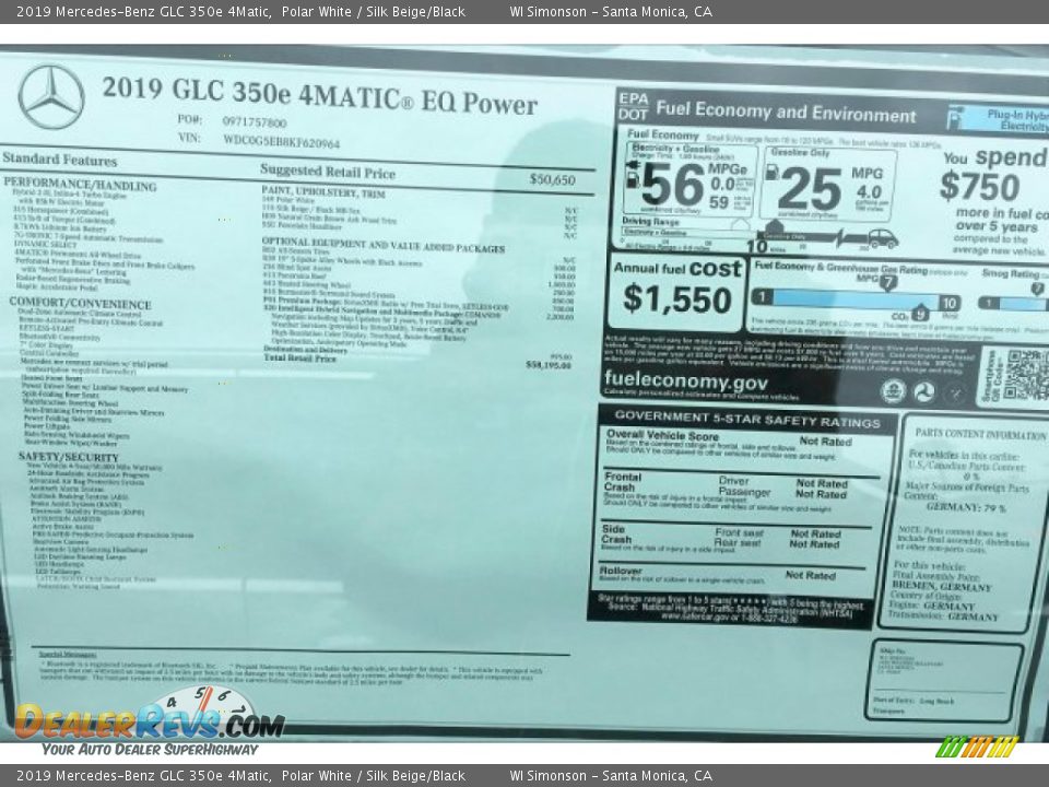 2019 Mercedes-Benz GLC 350e 4Matic Polar White / Silk Beige/Black Photo #11