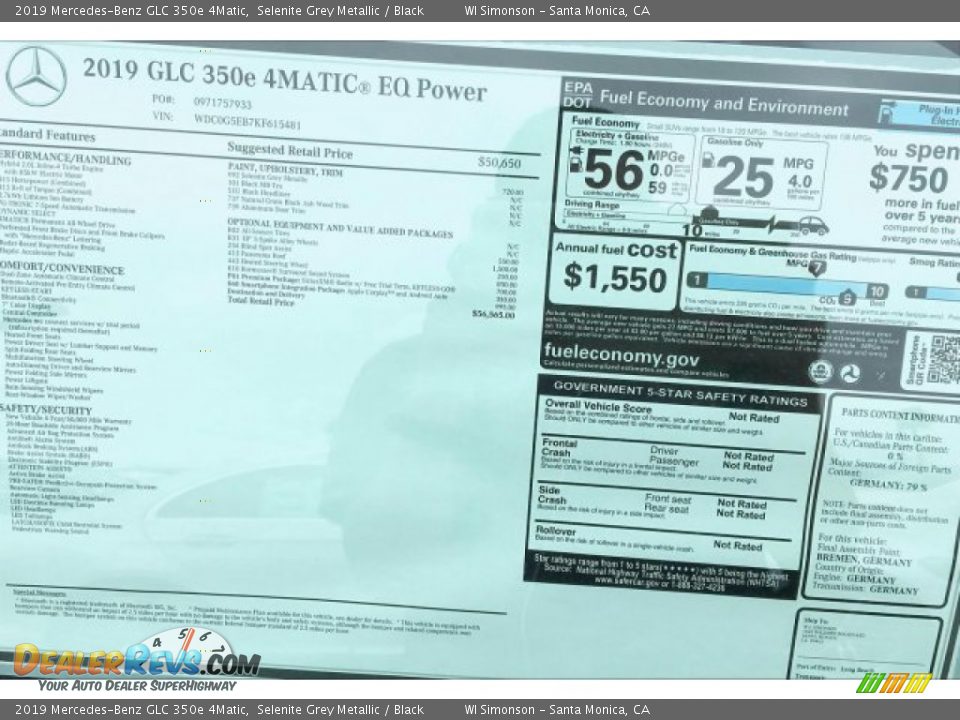 2019 Mercedes-Benz GLC 350e 4Matic Selenite Grey Metallic / Black Photo #11