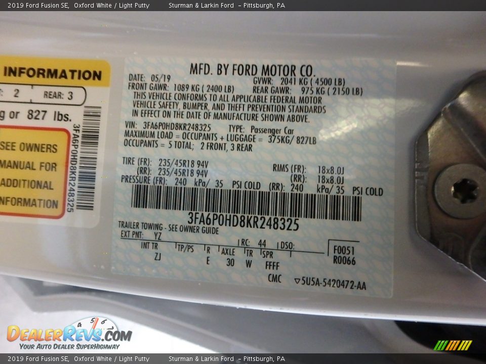 2019 Ford Fusion SE Oxford White / Light Putty Photo #11