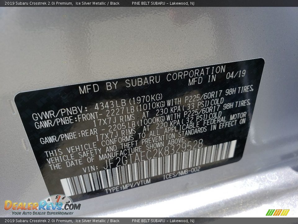 2019 Subaru Crosstrek 2.0i Premium Ice Silver Metallic / Black Photo #9