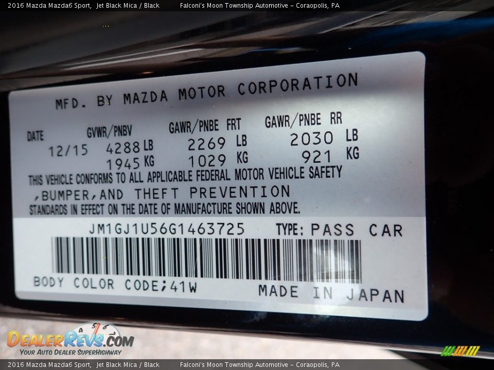 2016 Mazda Mazda6 Sport Jet Black Mica / Black Photo #23