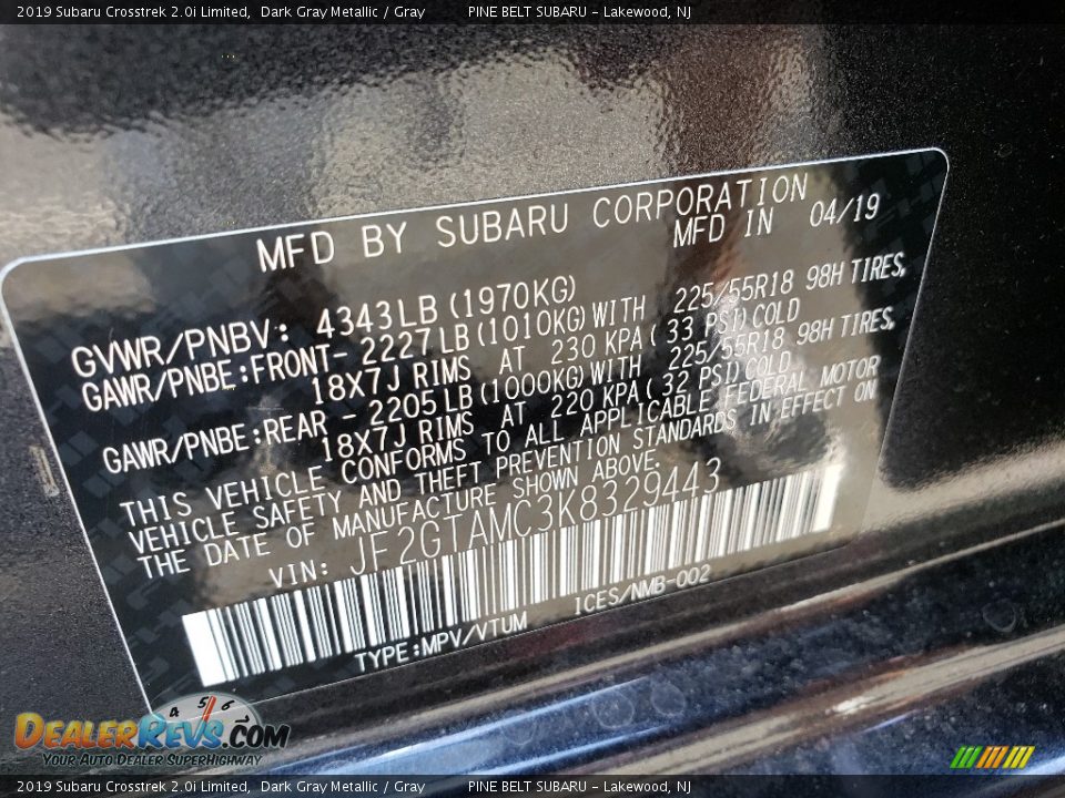 2019 Subaru Crosstrek 2.0i Limited Dark Gray Metallic / Gray Photo #9