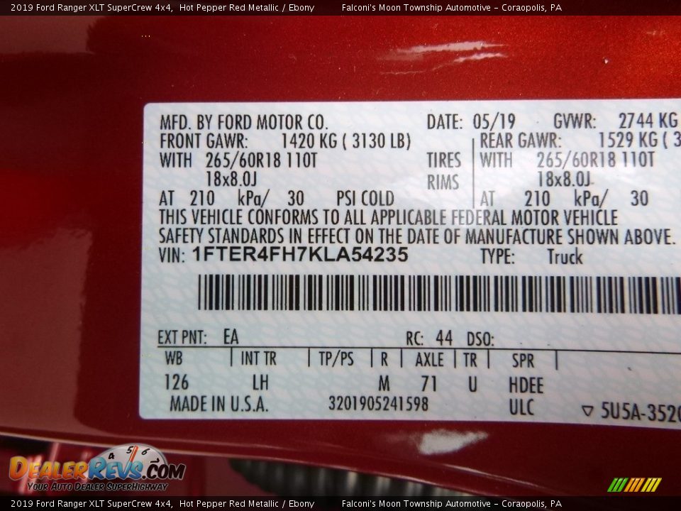 2019 Ford Ranger XLT SuperCrew 4x4 Hot Pepper Red Metallic / Ebony Photo #12