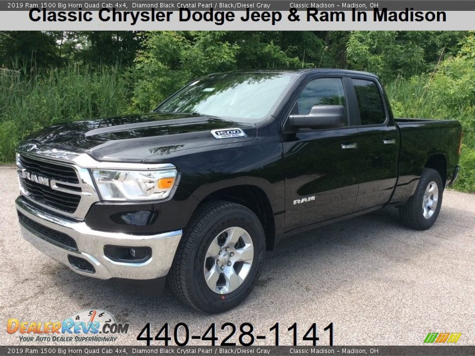 2019 Ram 1500 Big Horn Quad Cab 4x4 Diamond Black Crystal Pearl / Black/Diesel Gray Photo #1