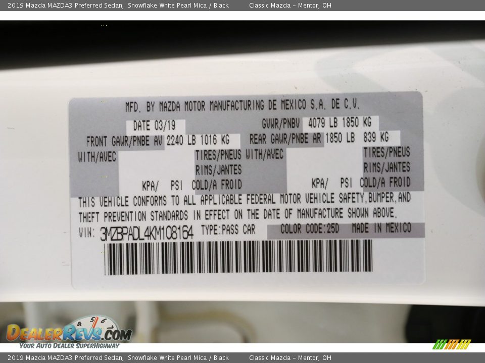 2019 Mazda MAZDA3 Preferred Sedan Snowflake White Pearl Mica / Black Photo #22