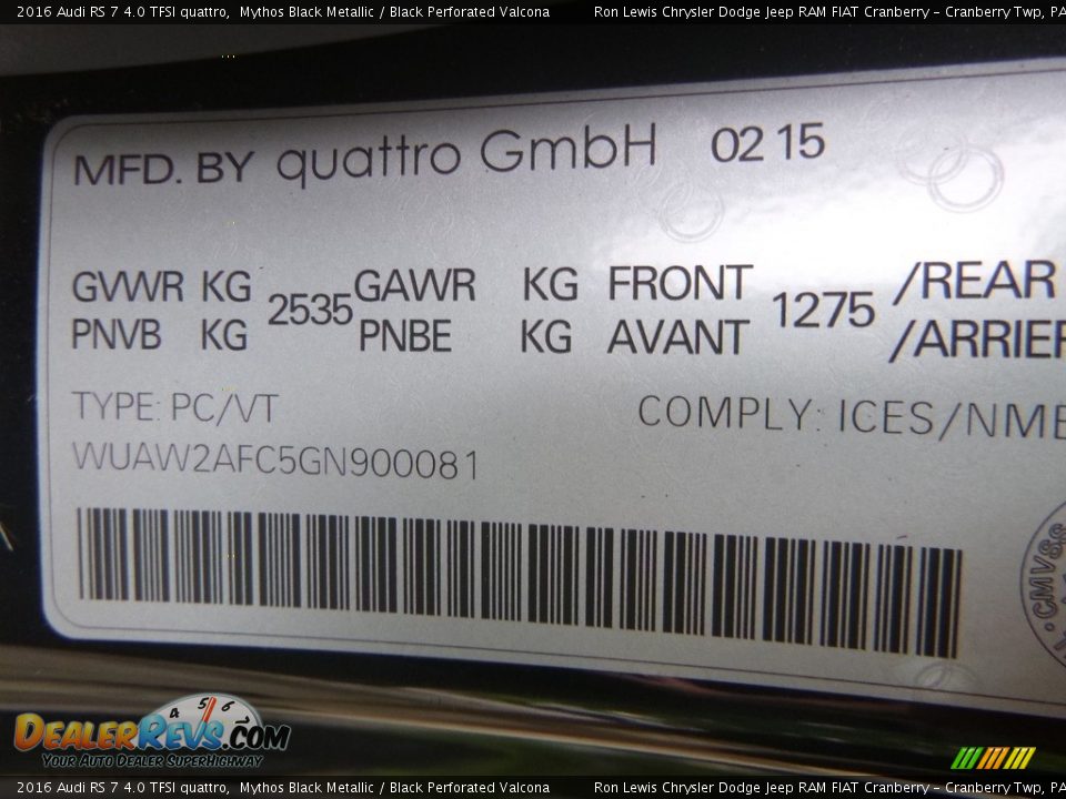 2016 Audi RS 7 4.0 TFSI quattro Mythos Black Metallic / Black Perforated Valcona Photo #15