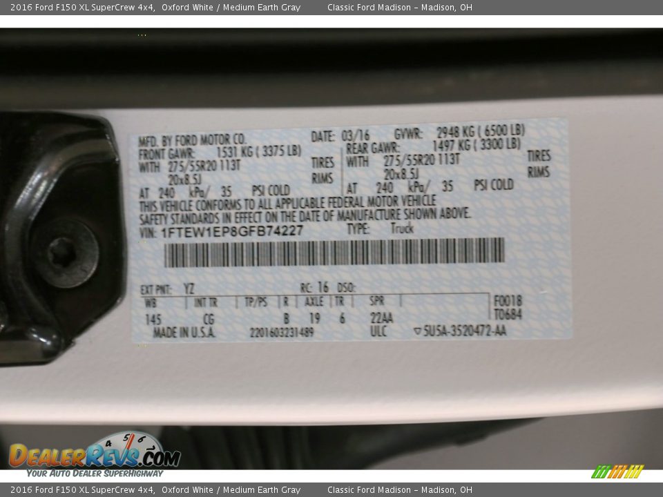 2016 Ford F150 XL SuperCrew 4x4 Oxford White / Medium Earth Gray Photo #19