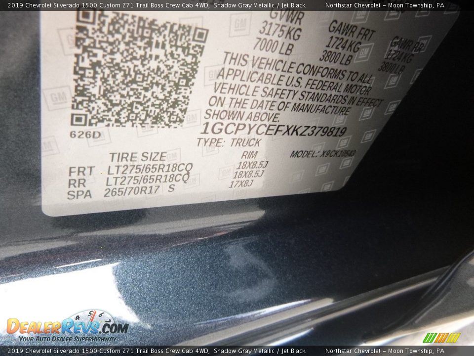 2019 Chevrolet Silverado 1500 Custom Z71 Trail Boss Crew Cab 4WD Shadow Gray Metallic / Jet Black Photo #16