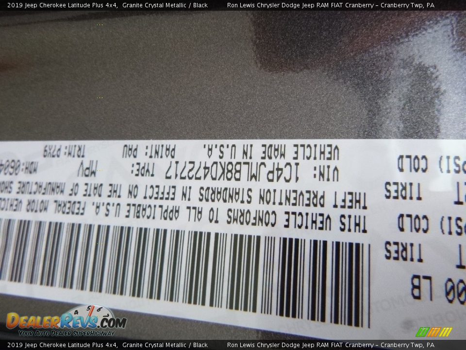 2019 Jeep Cherokee Latitude Plus 4x4 Granite Crystal Metallic / Black Photo #14