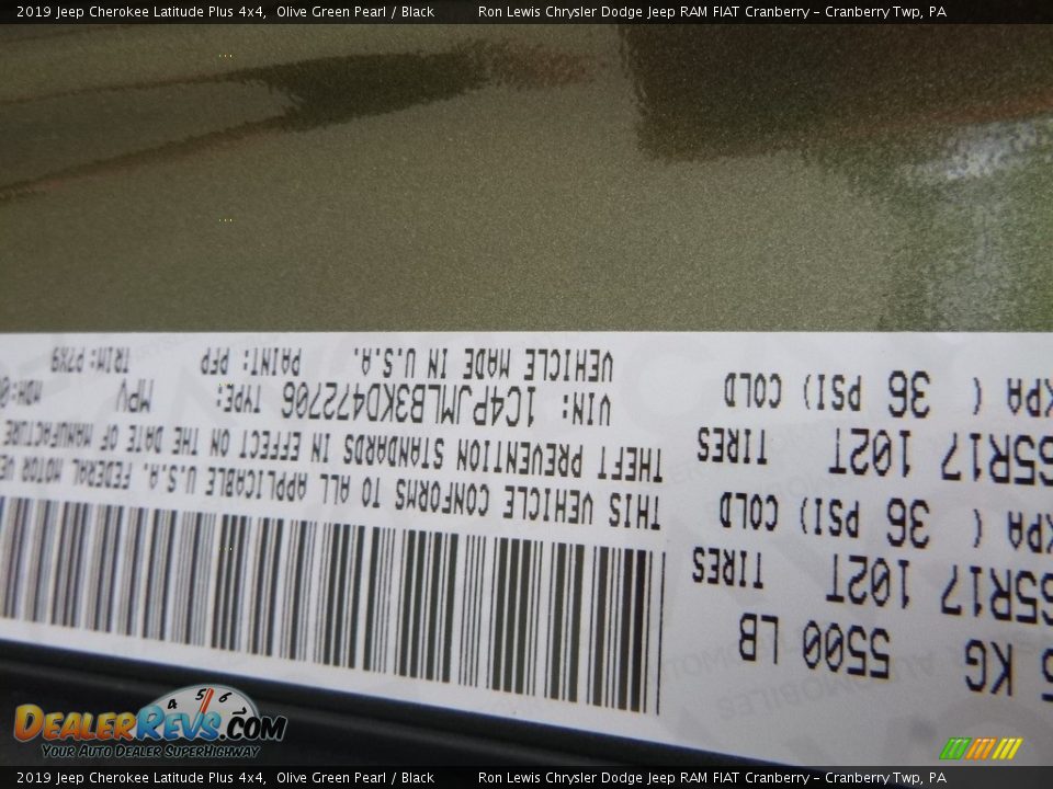 2019 Jeep Cherokee Latitude Plus 4x4 Olive Green Pearl / Black Photo #15
