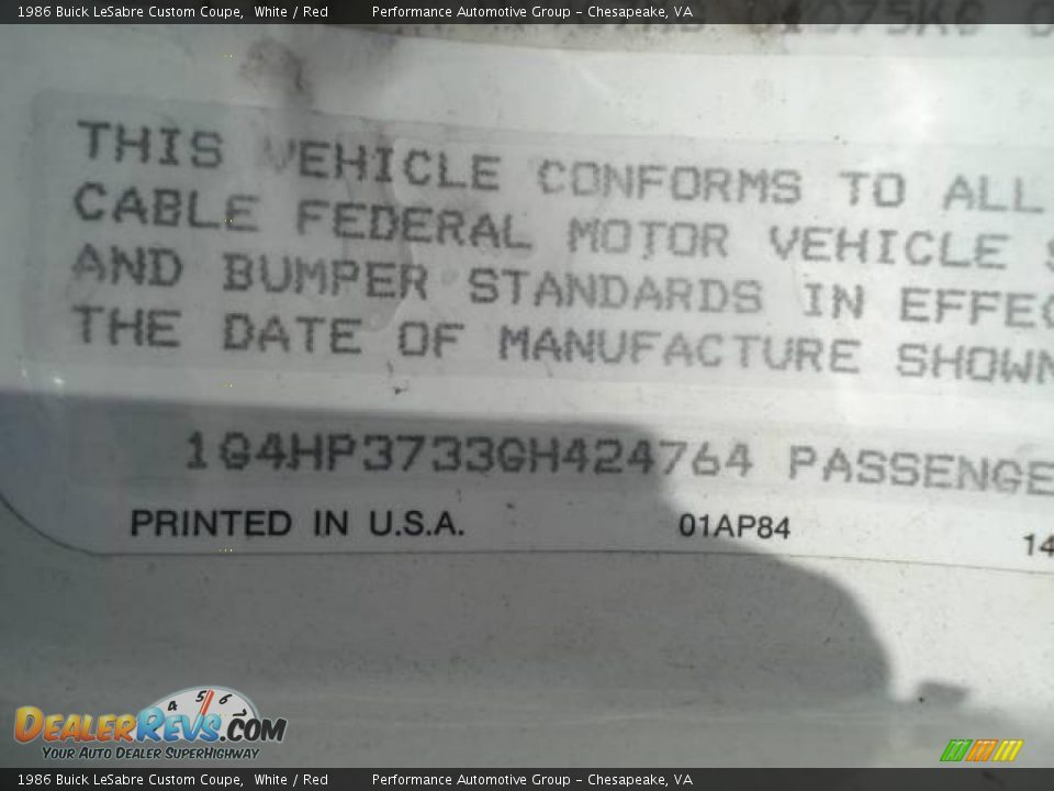 1986 Buick LeSabre Custom Coupe White / Red Photo #11