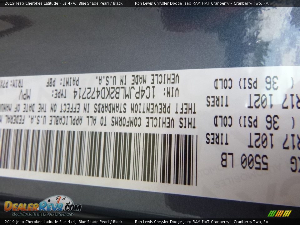 2019 Jeep Cherokee Latitude Plus 4x4 Blue Shade Pearl / Black Photo #15