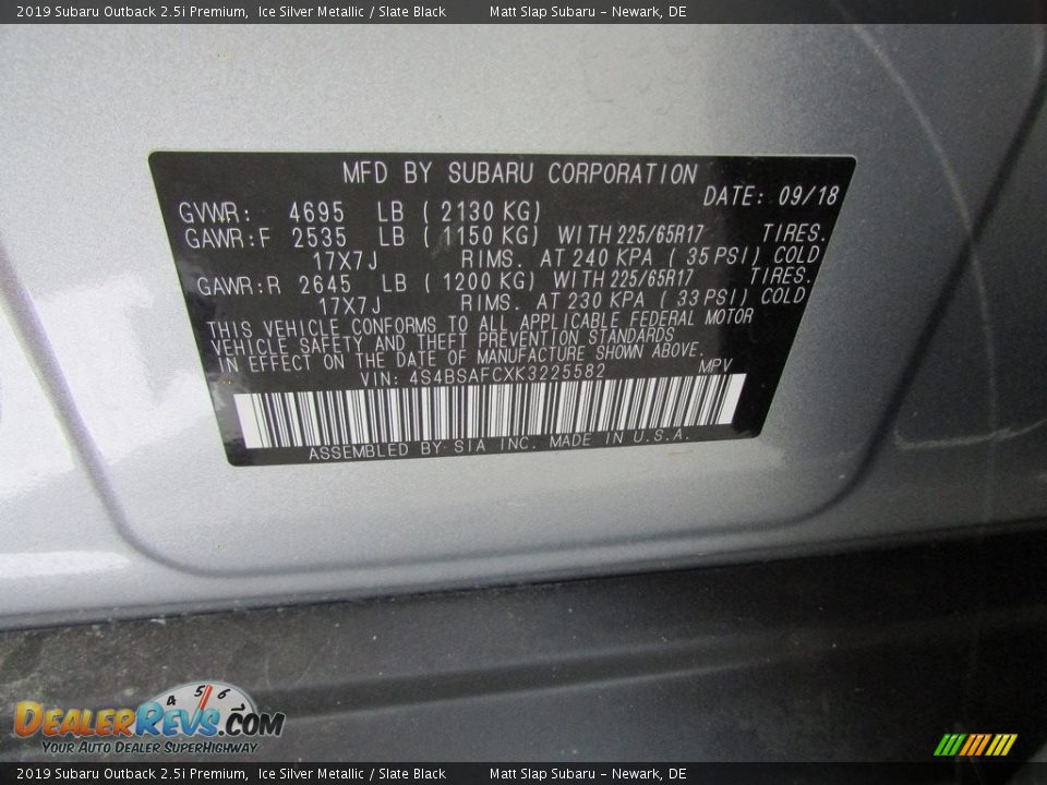 2019 Subaru Outback 2.5i Premium Ice Silver Metallic / Slate Black Photo #29