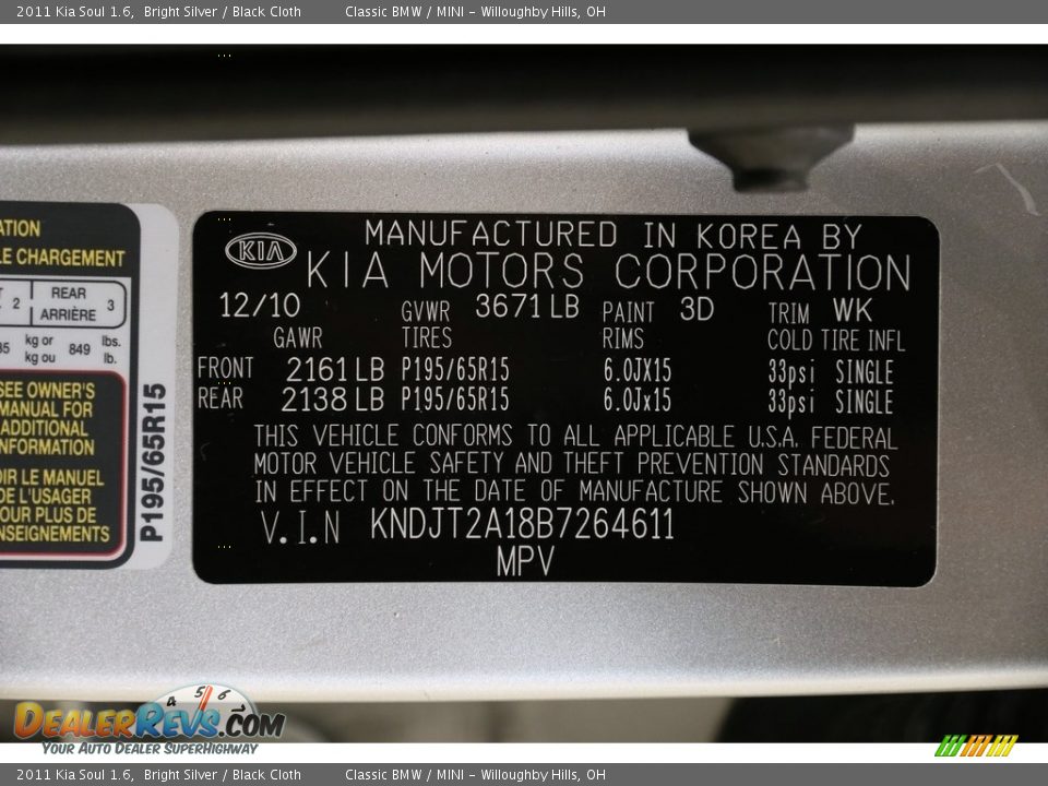2011 Kia Soul 1.6 Bright Silver / Black Cloth Photo #17