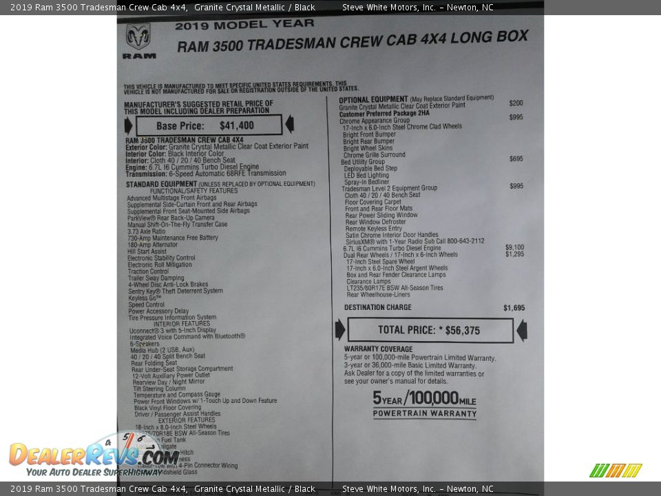 2019 Ram 3500 Tradesman Crew Cab 4x4 Window Sticker Photo #29