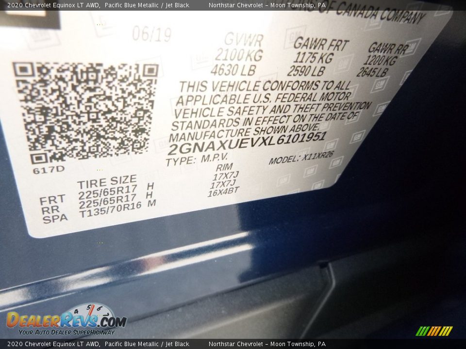 2020 Chevrolet Equinox LT AWD Pacific Blue Metallic / Jet Black Photo #16