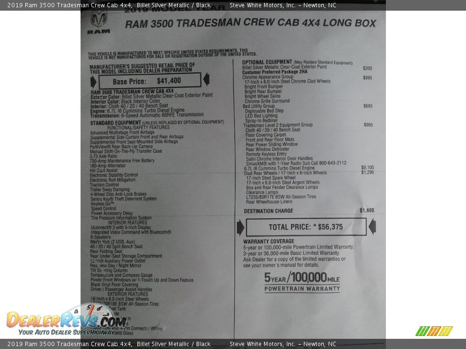 2019 Ram 3500 Tradesman Crew Cab 4x4 Window Sticker Photo #29