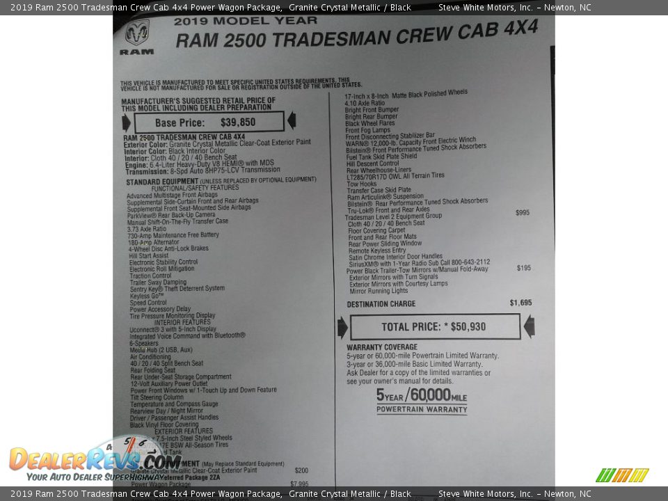 2019 Ram 2500 Tradesman Crew Cab 4x4 Power Wagon Package Window Sticker Photo #33