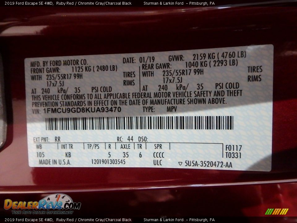 2019 Ford Escape SE 4WD Ruby Red / Chromite Gray/Charcoal Black Photo #11