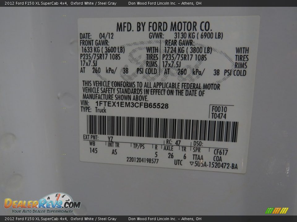 2012 Ford F150 XL SuperCab 4x4 Oxford White / Steel Gray Photo #32