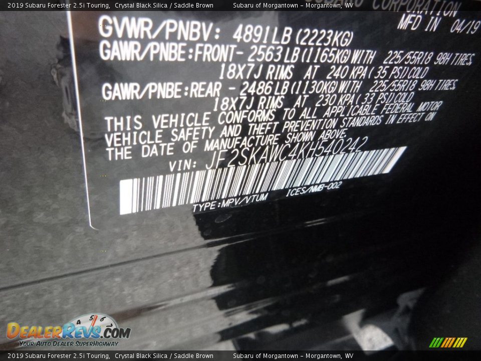 2019 Subaru Forester 2.5i Touring Crystal Black Silica / Saddle Brown Photo #15