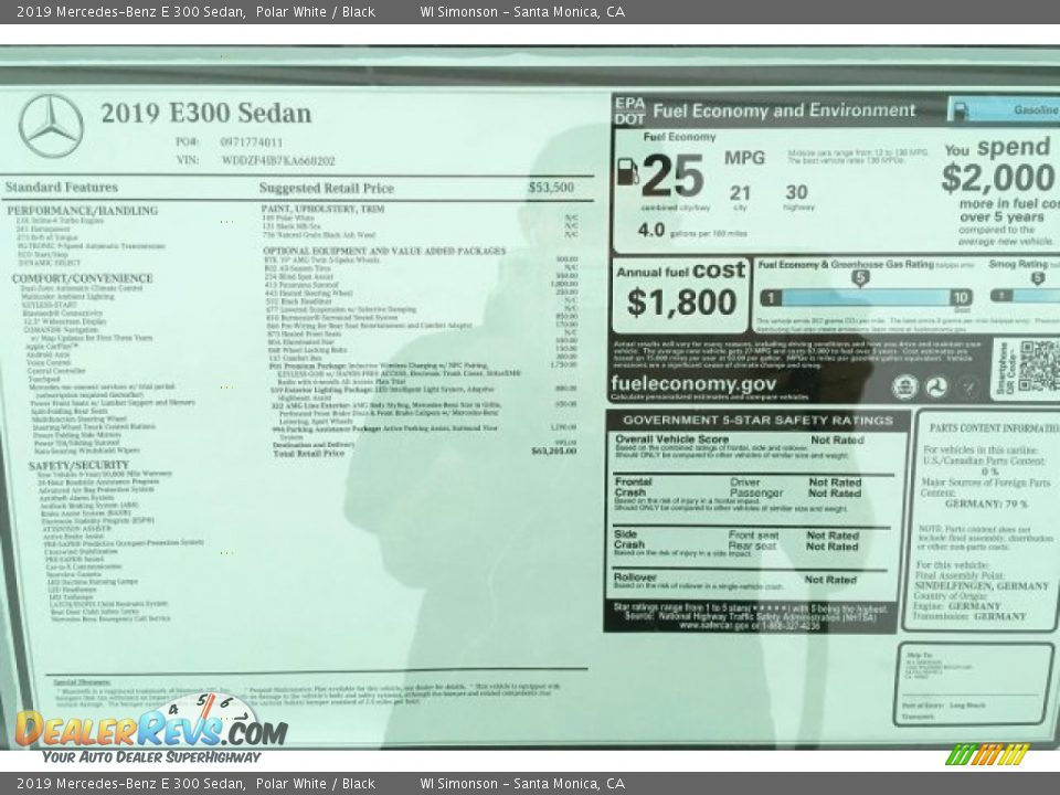 2019 Mercedes-Benz E 300 Sedan Polar White / Black Photo #9