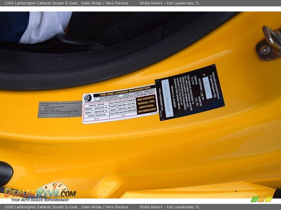 Info Tag of 2006 Lamborghini Gallardo Spyder E-Gear Photo #35