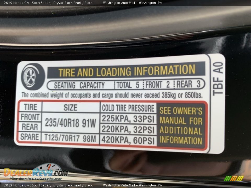 2019 Honda Civic Sport Sedan Crystal Black Pearl / Black Photo #8