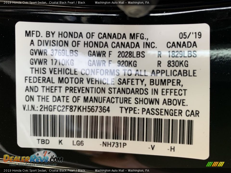 2019 Honda Civic Sport Sedan Crystal Black Pearl / Black Photo #9
