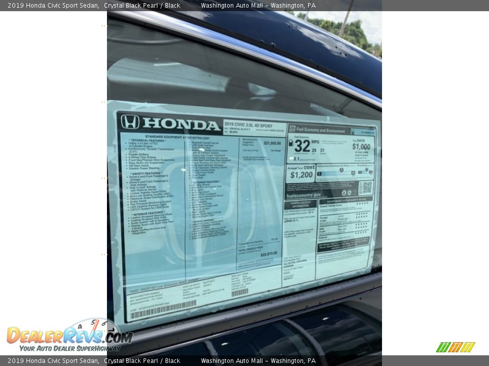 2019 Honda Civic Sport Sedan Crystal Black Pearl / Black Photo #15