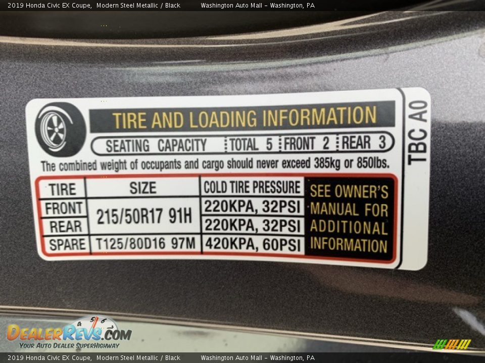 2019 Honda Civic EX Coupe Modern Steel Metallic / Black Photo #8