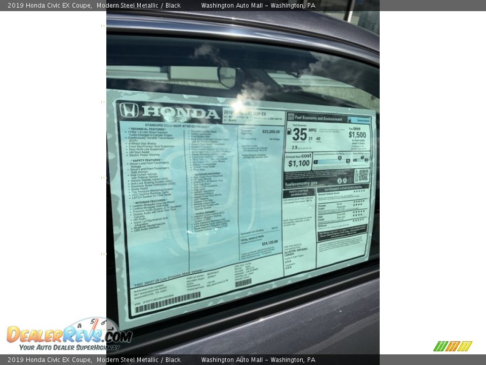 2019 Honda Civic EX Coupe Modern Steel Metallic / Black Photo #18