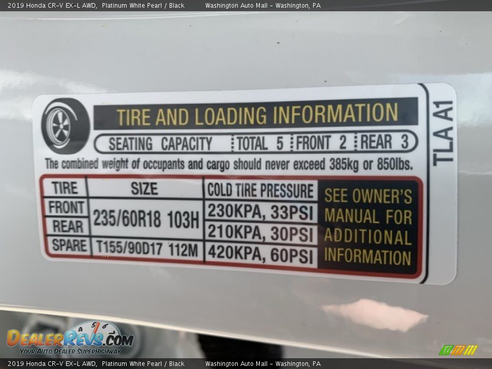 2019 Honda CR-V EX-L AWD Platinum White Pearl / Black Photo #8