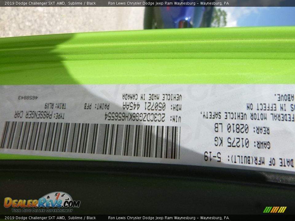 2019 Dodge Challenger SXT AWD Sublime / Black Photo #13