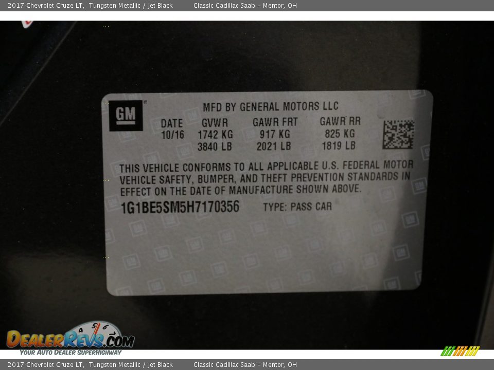 2017 Chevrolet Cruze LT Tungsten Metallic / Jet Black Photo #24