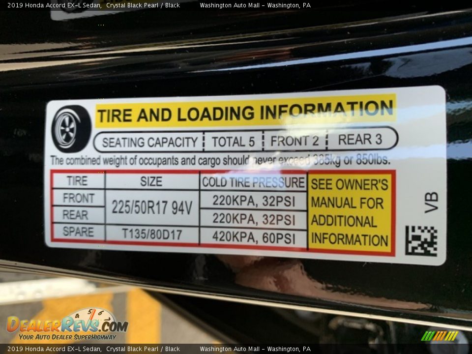 2019 Honda Accord EX-L Sedan Crystal Black Pearl / Black Photo #8