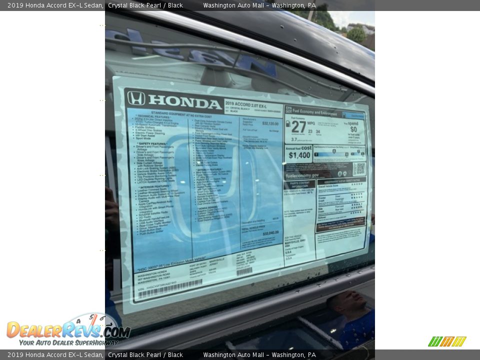2019 Honda Accord EX-L Sedan Crystal Black Pearl / Black Photo #15
