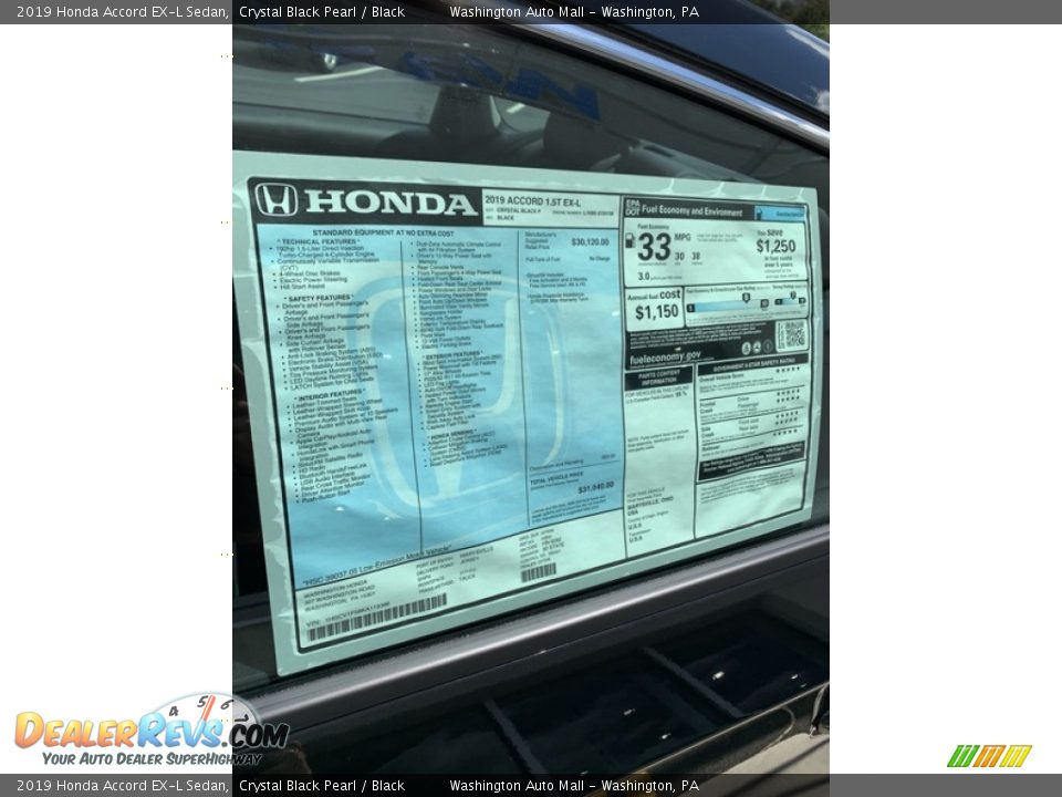 2019 Honda Accord EX-L Sedan Crystal Black Pearl / Black Photo #15