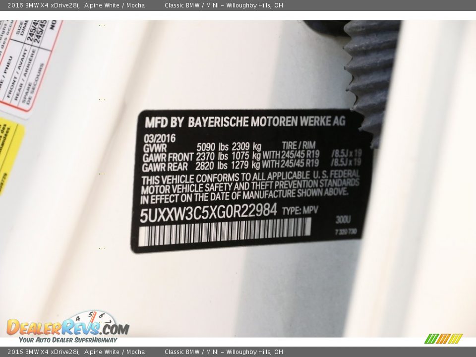 2016 BMW X4 xDrive28i Alpine White / Mocha Photo #23