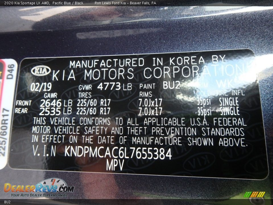 Kia Color Code BU2 Pacific Blue